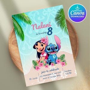 Lilo and Stitch Birthday Invitation, Tropical Party (Digital Download)
