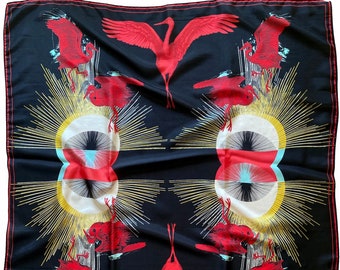 Crane Egret Sunburst Silk Scarf