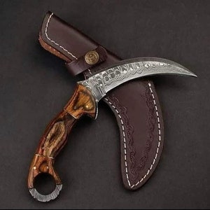 Custom Handmade Damascus Steel Karambit Hunting Knife With Leather Sheath | Best Gift For Him