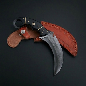 Custom Handmade Damascus Steel Karambit Hunting Knife With Leather Sheath | Best Gift For Him