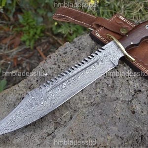Custom Handmade Damascus Steel Hunting 18in Bowie Knife, Machete Knife & Leather Sheath | Best Gift For Him