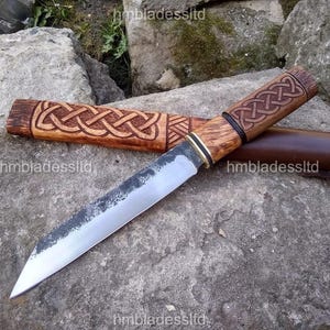 Hand Forged Viking Seax Knife With Leather Sheath, Sharp Hunting Knife for Camping, gift for Men / Women on Anniversary, Birthday or Wedding