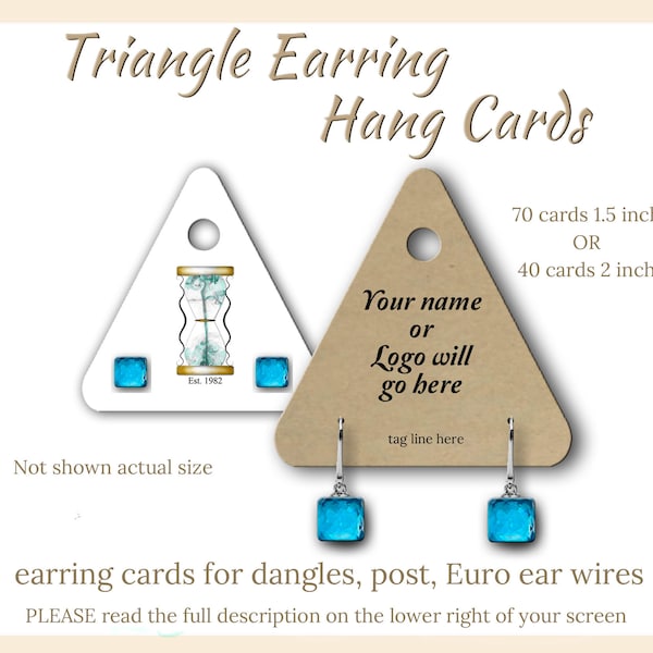 40 OR 70 Custom Triangle Earring Display Cards, Display Earring Cards, Custom Earring Cards, Ear Tags, Earring Cards