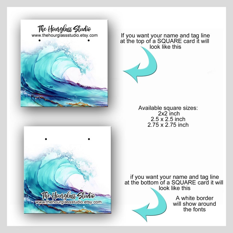 Personalized Ocean Waves Jewelry Cards, Blue And Turquoise Display Cards, Jewelry Display, Ocean Waves Design 2 image 2