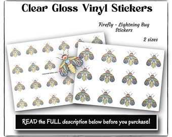 Firefly Clear Gloss Stickers, Lightning Bug Clear Gloss Stickers, Smear Proof Clear Gloss Stickers, Bug Stickers