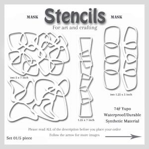 Stencil Mask Abstract Mixed Media, Printmaking Painting, 5 Piece Set, Gel Plate Art, 74-pound Yupo, #set 01, 5 piece