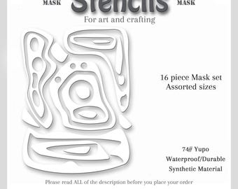 Stencil Mask Abstract Mixed Media, Printmaking Painting, Gel Plate Art, 74-pound Yupo, #set # 315