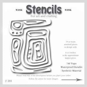 Stencil Mask Gel Printmaking, Abstract Shapes, 74# Yupo, Gelli Plate, Mixed Media, #201