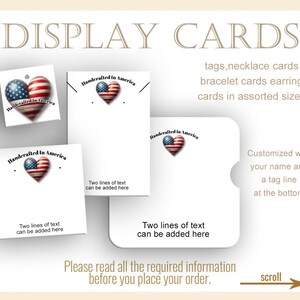 Custom Handcrafted In America Earring Cards Assorted Sizes, 100 Pound Paper, Jewelry Cards Earring Cards, Display Cards, Custom Tags