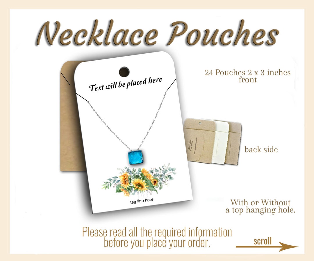 24 Custom Necklace Pouches Sunflower 2x3 Inches, Necklace Pocket