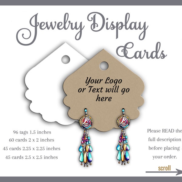 Custom Earring Cards Text or Logo Scallop Design, Jewelry Card, Stud Cards, Drop Earring Cards, Assorted Sizes, Custom Ear Cards