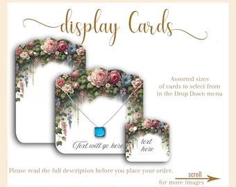 Custom Jewelry Cards Garden Floral Design, Jewelry Cards In Various Sizes, Earring And neckalce Holders