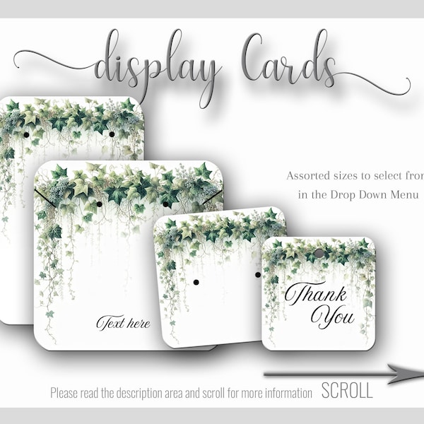 Custom Ivy Border Jewelry Display Cards, Personalized Jewelry Display Cards Nature Theme Assorted Sizes Ivy Graphic Tags