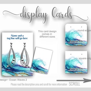 Personalized Ocean Waves Jewelry Cards, Blue And Turquoise Display Cards, Jewelry Display, Ocean Waves Design 2 image 1