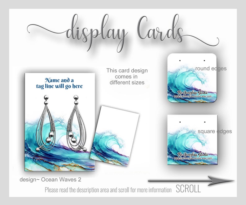 Personalized Ocean Waves Jewelry Cards, Blue And Turquoise Display Cards, Jewelry Display, Ocean Waves Design 2 image 1