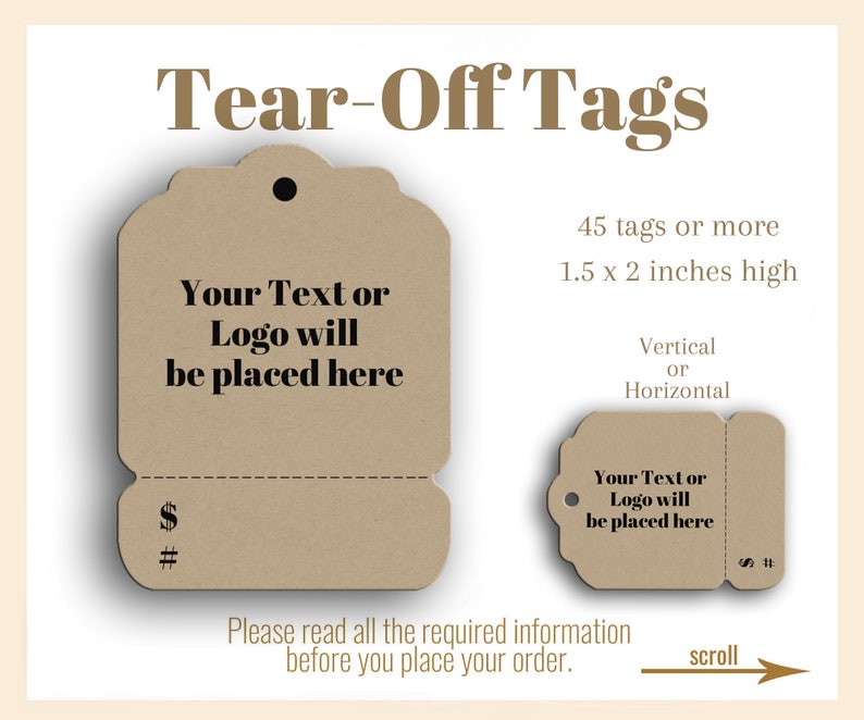 Tear-Off Tags Customized, Perforated Custom Jewelry Tags, Merchandise Tags, Product Paper Tags, Necklace Tags image 1