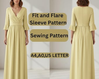 Fit & flare-mouwpatroon pdf | Naaipatroon top of jurk met verzamelde mouwen | Blousepatroon met pofmouwen