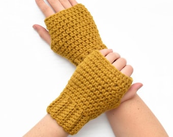 Mosterd vingerloze handschoenen haakpatroon pdf, geribbelde polswarmers tutorial, DIY winter handwarmers, digitale download