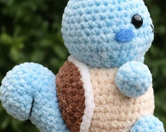 DIY Pokemon Squirtle gehaakte pop, handgemaakte amigurumi knuffel met bruine schelp