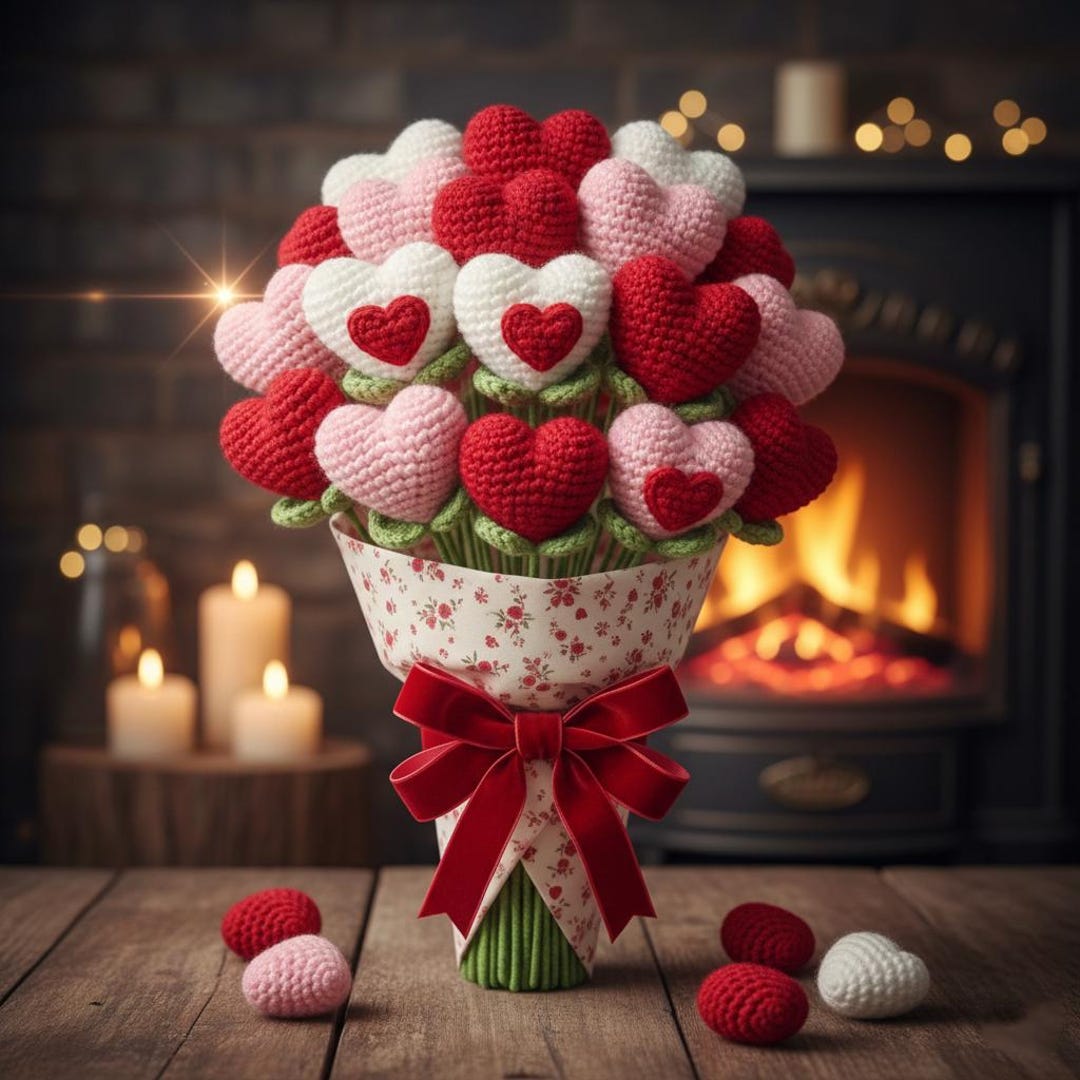Valentine Crochet Heart Bouquet Pattern PDF, Amigurumi Love Heart ...