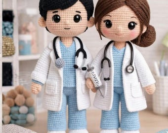 Haakpatroon Medical Hero Amigurumi – 2-in-1 dokter- en verpleegsterpop pdf – doe-het-zelfzorgcadeau