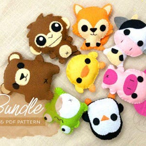 Animal Felt Plushie Pattern Bundle - 8 Kawaii Plush Patterns PDF - Sew Your Own Monkey