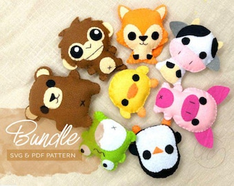 Bundel met dierenvilt knuffelpatroon - 8 kawaii pluche patronen pdf - Sew Your Own Monkey