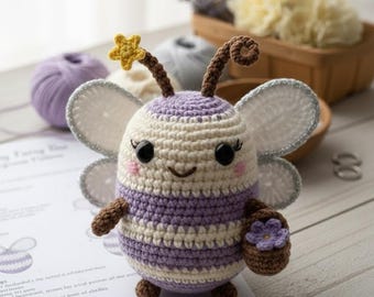 Fairy Bee haakpatroon pdf, lavendel hommel amigurumi tutorial, DIY Magic Bee knuffeldier, digitale download
