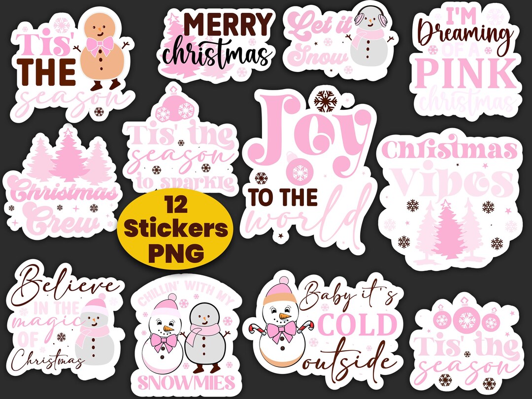 Pink Christmas Stickers Png Digital Download, Pink Christmas Png, Pink ...