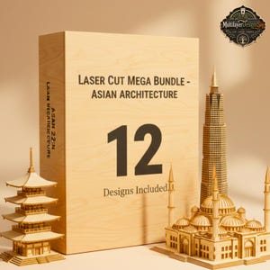 Architectuur Lasersnij Mega Bundel, 12 Houten Puzzelbestanden, Aziatische Monumentenmodellen, 3D Gebouw SVG, lasersnijbestanden Aziatisch