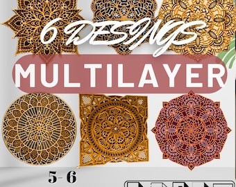 6 Set of 3D Mandala SVG Multilayer, Laser Cut File, Multilayer Mandala Laser Files, Wall Art Vector Files Svg
