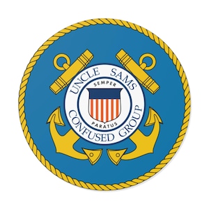 Autocollant en vinyle groupe confus Oncle Sam, Oncle Sam et conception amusante USCG, ancre militaire, décalcomanie bleu et jaune, cadeau patriotique de collègue
