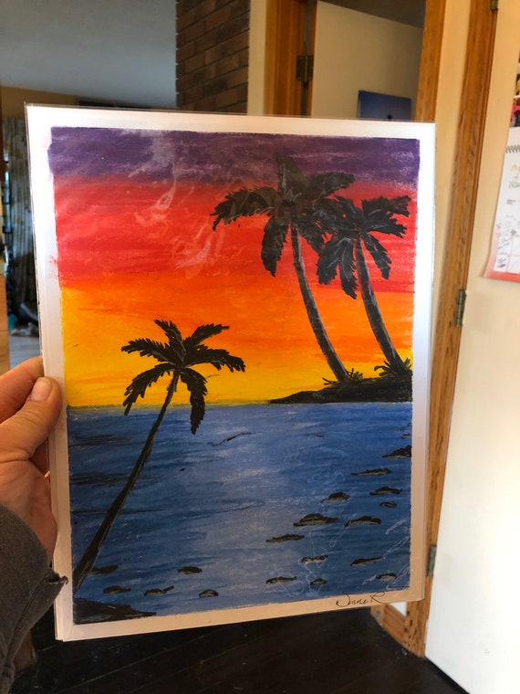 Oil Pastel Sunset on the beach Etsy