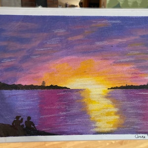 Kunst Sonnenuntergang in Neuseeland - Öl Pastell -