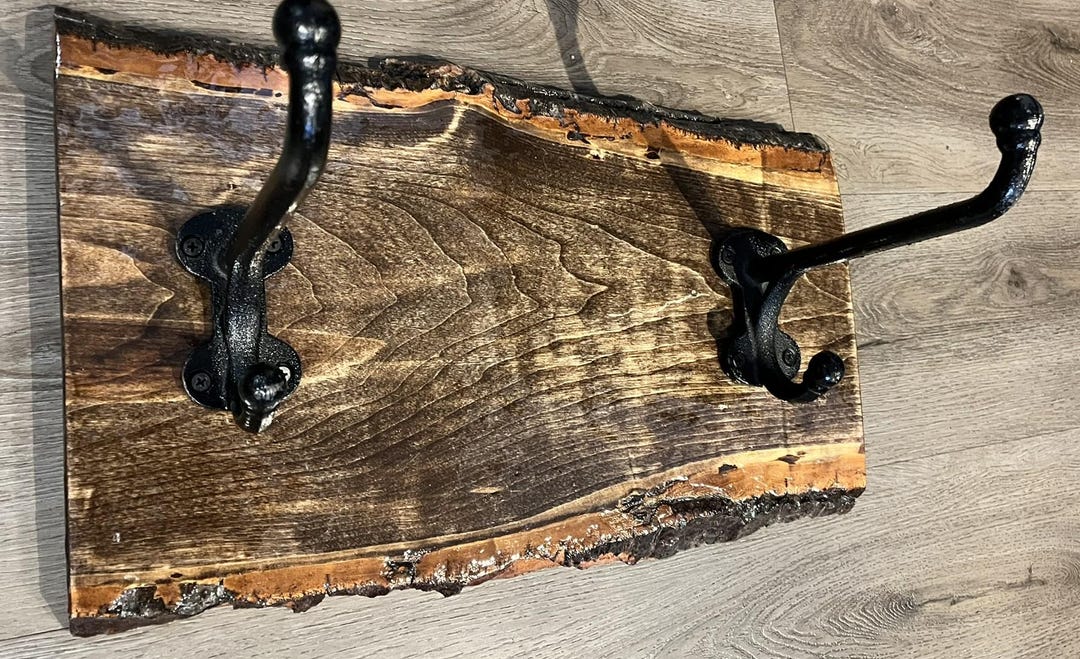 Natural Edge Wood Harness Rack With Two Iron Hooks - Etsy