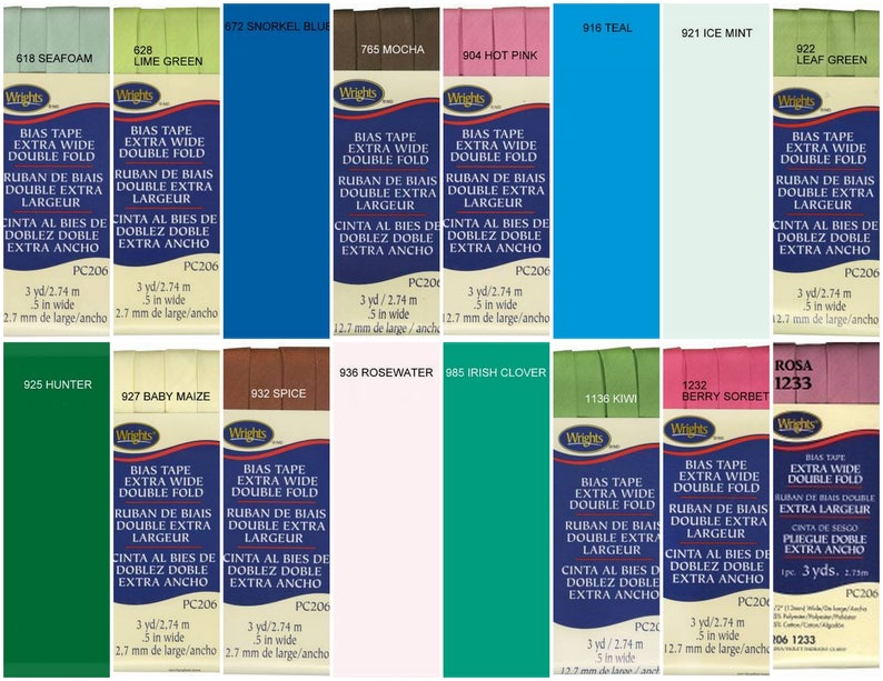 Bias Tape Single Fold 0.5 inches Wide 4 yards by Wrights Choose Color