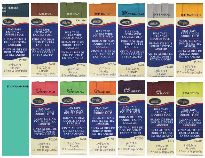 Bias Tape Single Fold 0.5 inches Wide 4 yards by Wrights Choose Color