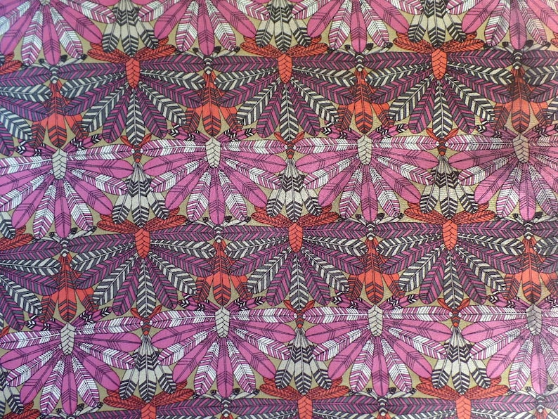 Liberty of London Silk Chiffon Dakota Feathers Print Red 02089168A A Colorway