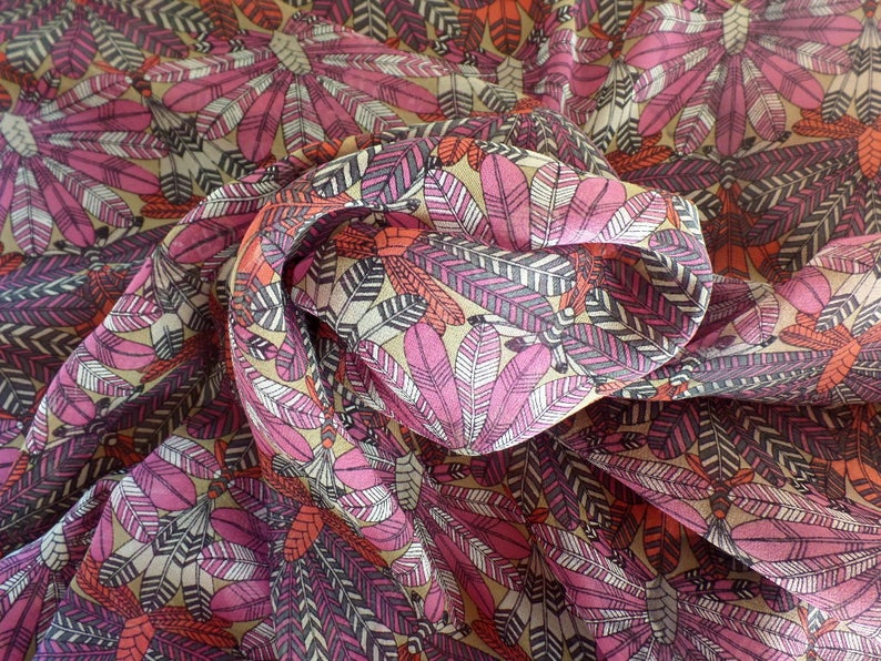 Liberty of London Silk Chiffon Dakota Feathers Print Red 02089168A A Colorway
