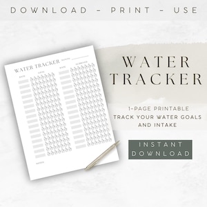 Water Intake Tracker Printable - Daily Hydration Log - Routine Tracker - 30 Day Habit Challenge - Instant PDF Download