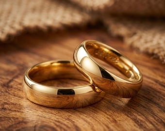 Gold Tungsten Carbide Wedding Band, 2mm 4mm 6mm 8mm Ring, Comfort Fit Couples Ring, His Hers Wedding Band, Minimalist Gold Ring