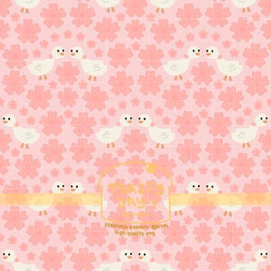 Rosa Sakura Kirschblüten-Gans Nahtloses Muster | Handgezeichnete 300 DPI PNG Downloader für Digitales Oberflächendesign Floral Girly Gänse