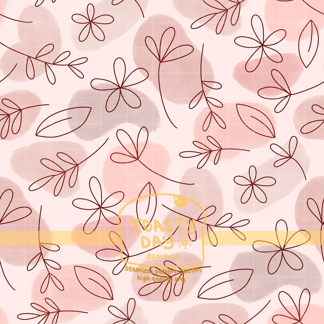 Pink Abstract Floral Line Art Seamless Pattern | Hand Drawn 300 DPI PNG ...