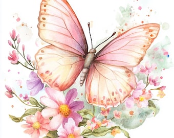 12 Floral Butterfly Clipart, Watercolor Clipart, Butterfly clipart, Printable clipart, Easter Clipart, Spring Clipart, Butterfly png