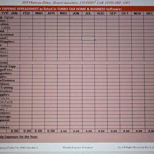 RED Self Employed Turbo Tax 1040 Schedule C Monthly Expenses