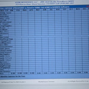 BLUE Self Employed Turbo Tax 1040 Schedule C Monthly Expenses