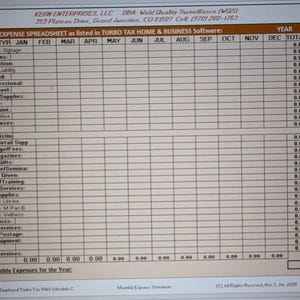 ORANGE Self Employed Turbo Tax 1040 Schedule C Monthly Expenses