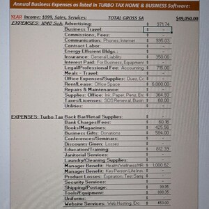 ORANGE Self Employed Turbo Tax 1040 Schedule C Annual Expenses