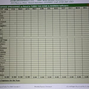 GREEN Self Employed Turbo Tax 1040 Schedule C Monthly Expenses