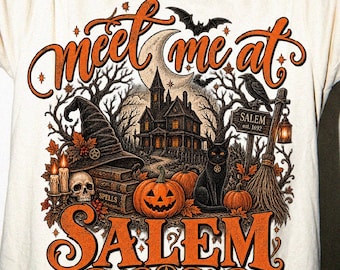 Maglietta di Halloween con la strega di Salem e il design della casa stregata (download digitale)